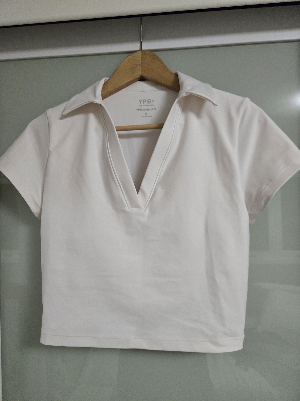 YPB White Collared V-Neck Crop Top